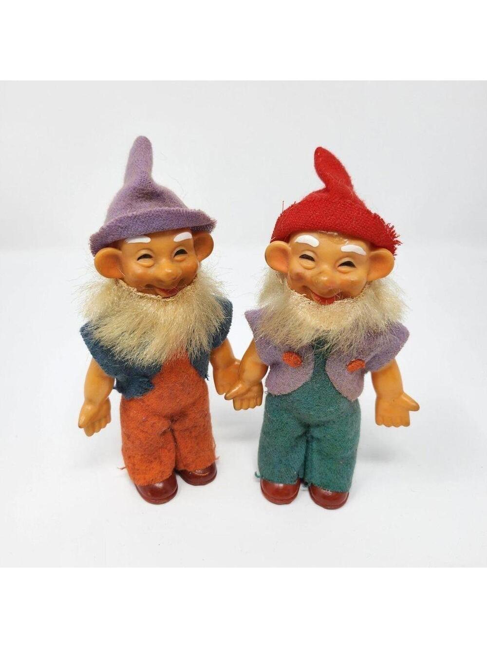 Set of 2 Vintage Rubber Gnome Elf Dolls 1950's